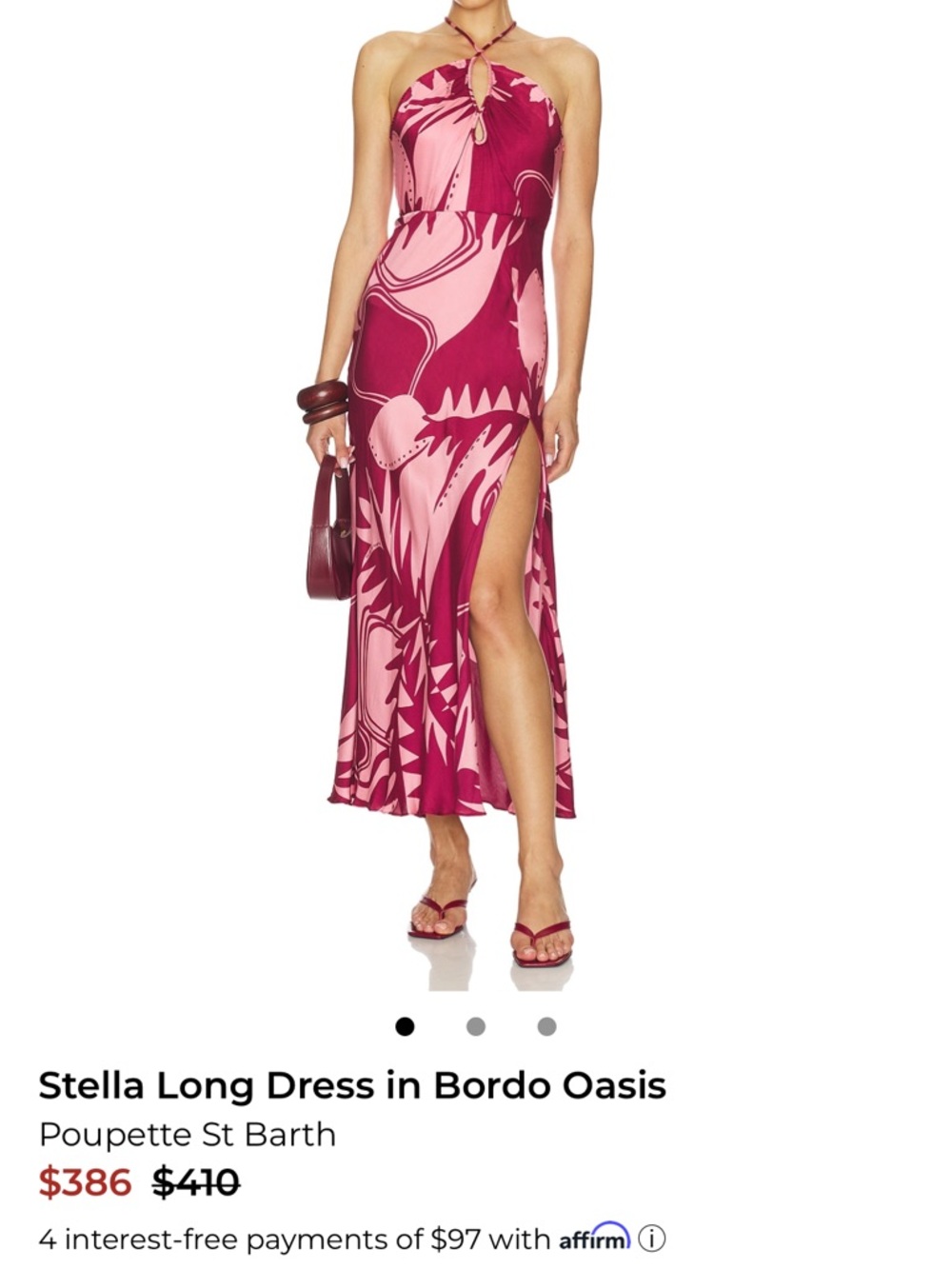 Poupette St. Barth Halter Maxi Dress in Pink and Burgundy Print
